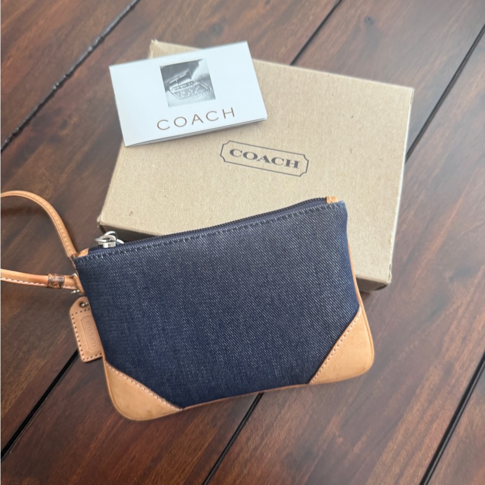 Coach Denim Blue and Tan Wristlet